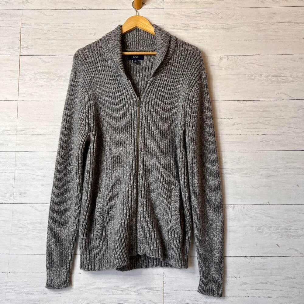 1901 Sweater Womens Size Large Gray Mohair Wool Full Zip Long Sleeve Cardigan